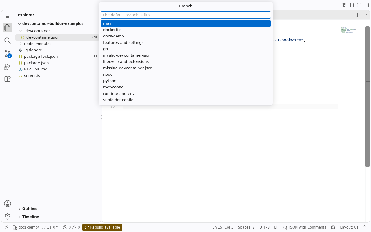 The branch list, the default branch first